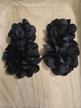 Black Satin Floral Double Drop Earrings